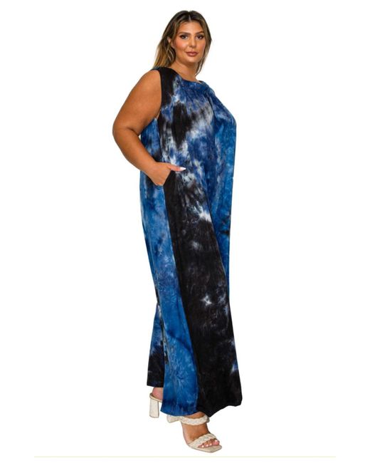 L I V D Blue Plus Size Pax Tie Dye Pocket Jumpsuit