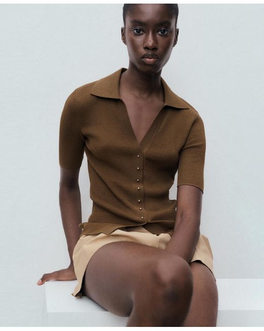 Mango Brown Ribbed Polo Neck Sweater