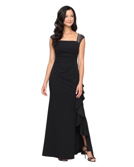 alex black evening dresses *Long Corded Lace Dress with Sweetheart Neckline and Elbow Sleeves main image 0