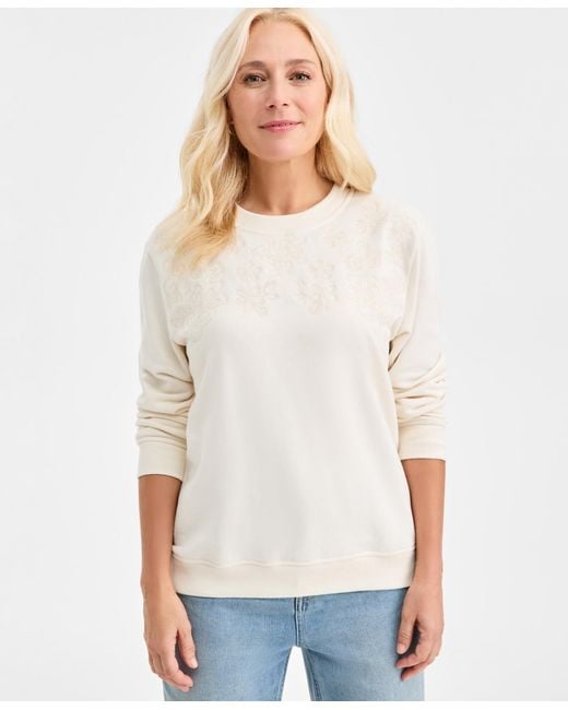 Style & Co. White Embroidered Crew Sweatshirt