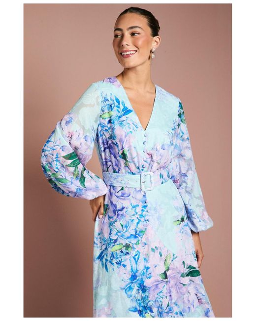 Coast Blue Long Sleeve Chiffon Belted Maxi Dress