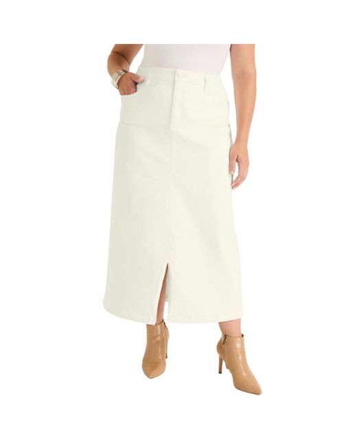 June + Vie Natural June + Vie Plus Size Front-slit Denim Midi Skirt