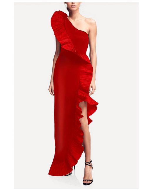 ONE33 SOCIAL Red The Mercer Pleated Ruffle Gown
