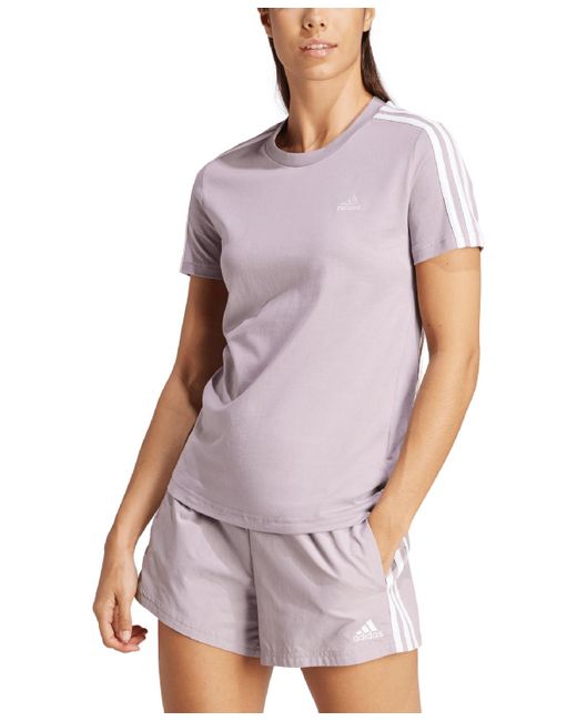 Adidas Purple Essentials Cotton 3 Stripe T-shirt