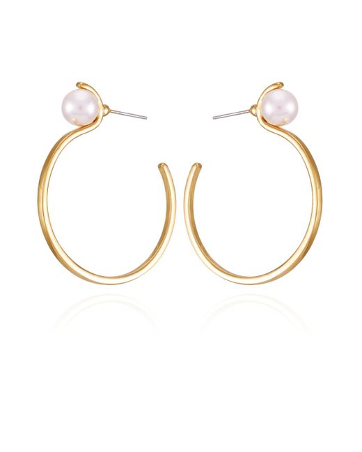 Tahari Metallic Tone Imitation Pearl Open Hoop Earrings