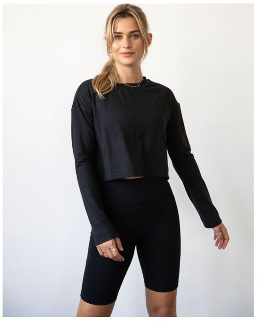 Rebody Active Black Go With The Flow Crop Long Sleeve Top