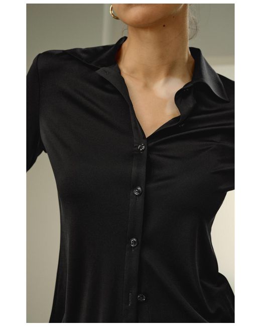 LILYSILK Black Basic Slim Silk Jersey Shirt