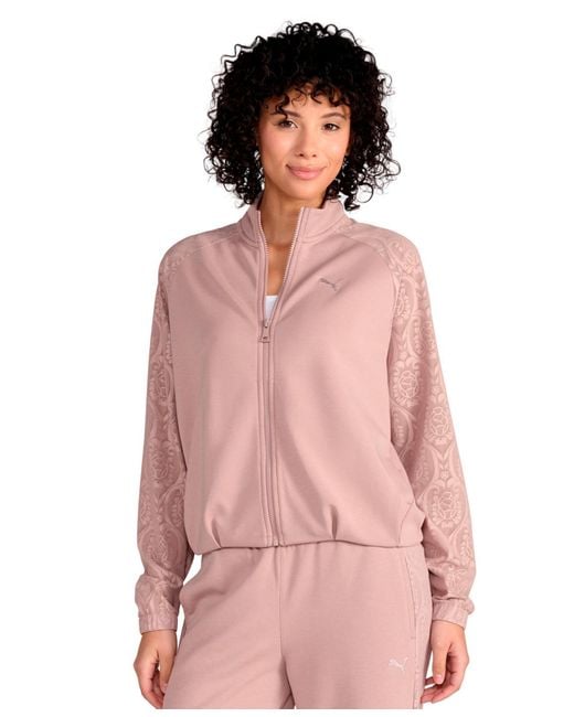 PUMA Pink Lace Bubble Hem Mock Neck Jacket
