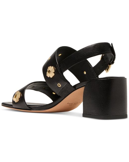 Kate Spade Black Spade Flower Studded Block Heel Sandals