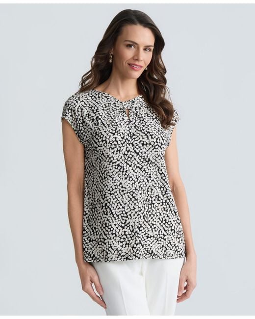 Kasper White Petite Knot Neck Pull-on Blouse