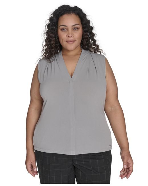 Calvin Klein Gray Plus Size V-neck Sleeveless Top