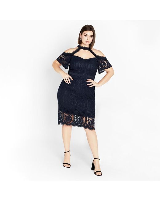 City Chic Women's Blue Plus Size Pippa Lace Dress - thefunkyskunk.ie