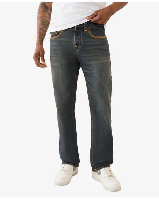 True Religion Gray Ricky Super Flatlock Flap Straight Jeans for men