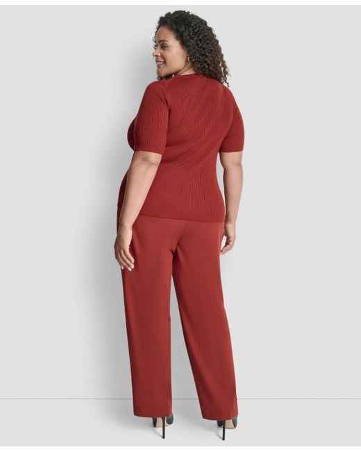 DKNY Red Plus Size Short-sleeve Button-detail Sweater