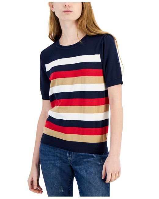 Tommy Hilfiger Blue Striped Short-sleeve Sweater