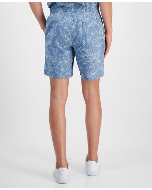 Sun & Stone Blue Sun + Stone Charlie Relaxed-fit Palm Leaf-print 7" Shorts for men