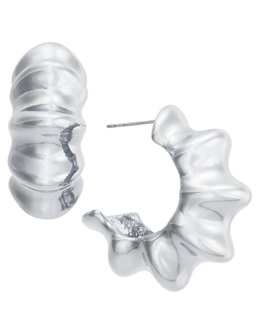 INC International Concepts Metallic Medium Wavy C-hoop Earrings