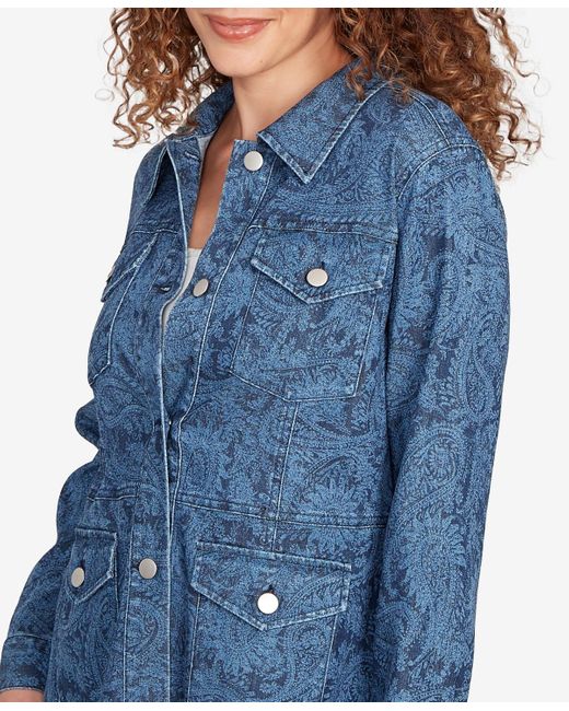 Ruby Rd Blue Petite Paisley Stretch Denim Utility Jacket
