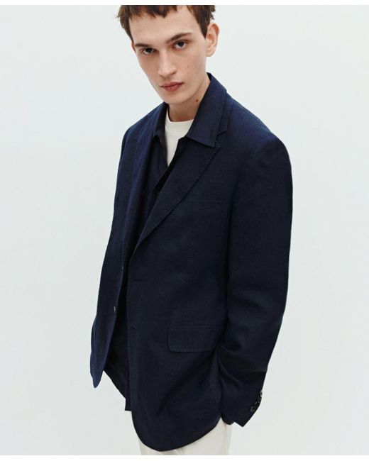 Mango Blue 100% Linen Slim-fit Suit Blazer for men