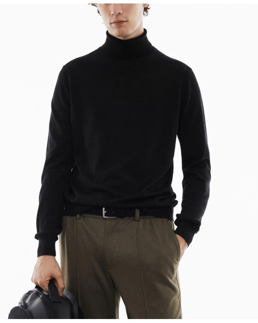Mango Black 100% Merino Wool Turtleneck Sweater for men