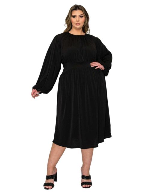 L I V D Black Plus Size Audrey Ruched Midi Dress