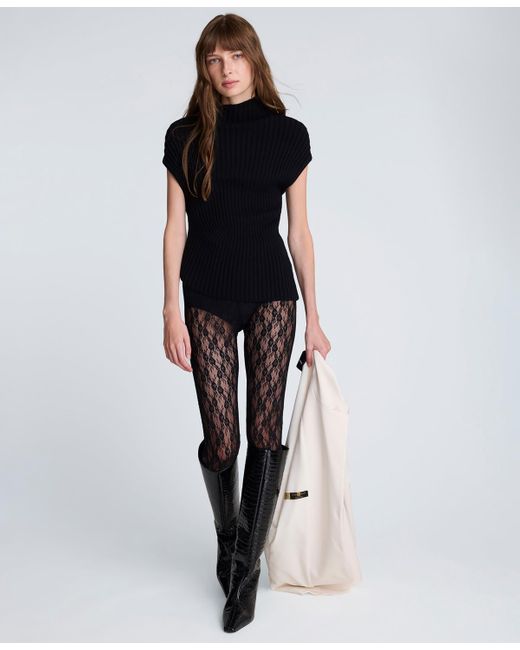 Kenneth Cole Black Asymmetric Rib Mock Neck Sweater