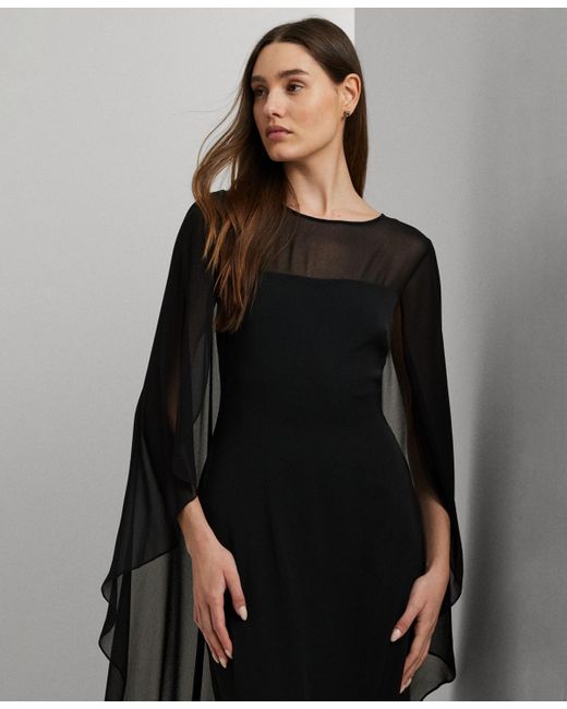 Ralph Lauren Black Cape Column Gown