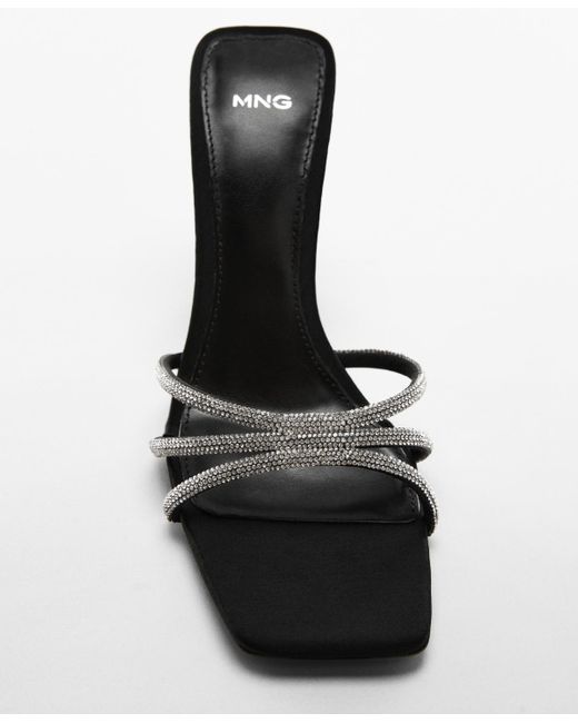 Mango Black Rhinestone Straps Heeled Sandals