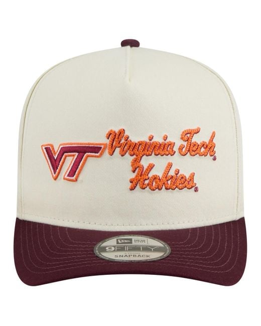 KTZ White Cream/maroon Virginia Tech Hokies Vintage Chainstitch 9fifty A-frame Snapback Hat for men