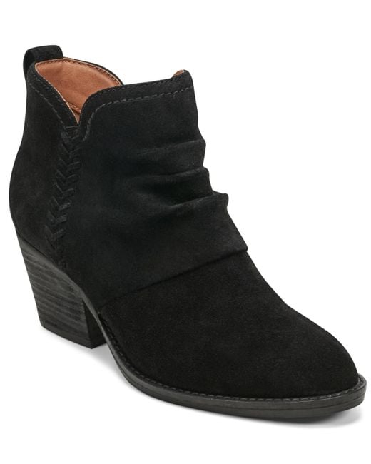 Earth Black Chandy Ruched Block Heel Booties