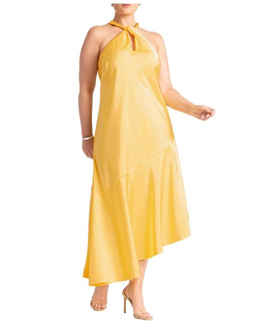 Eloquii Yellow Plus Size Twisted Neck Satin Maxi Dress