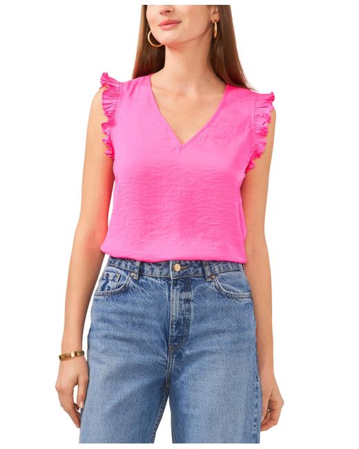 Vince Camuto Multicolor Pleated-sleeve V-neck Top