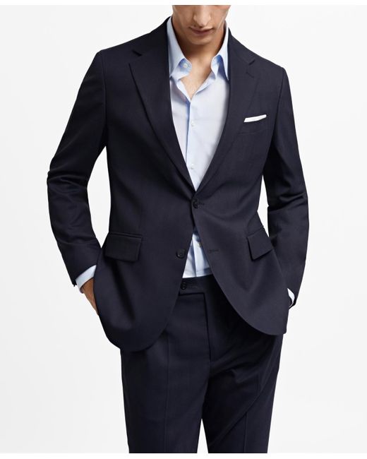 Mango Blue Slim-fit Herringbone Wool Suit Jacket for men