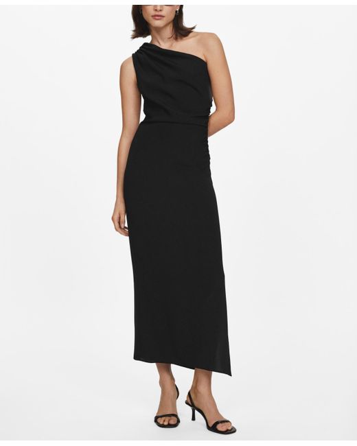 Mango Black Side Slit Detail Asymmetrical Dress