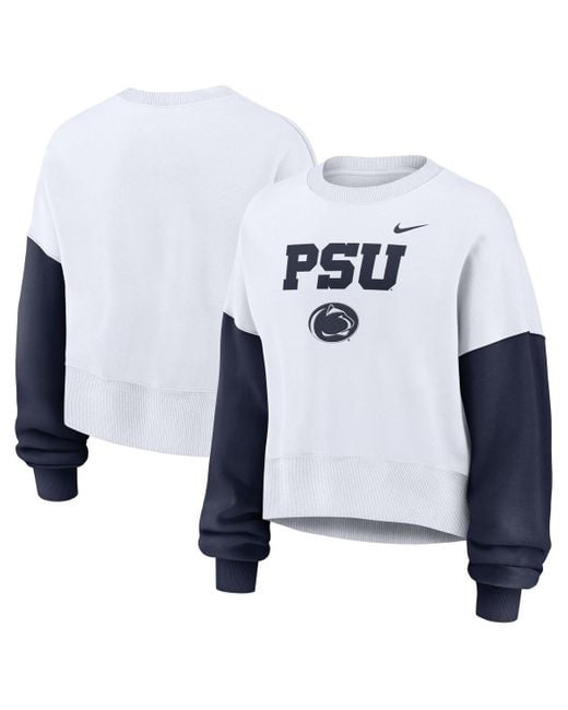 Nike Blue Penn State Nittany Lions Color-block Oversized Cropped Pullover Sweatshirt