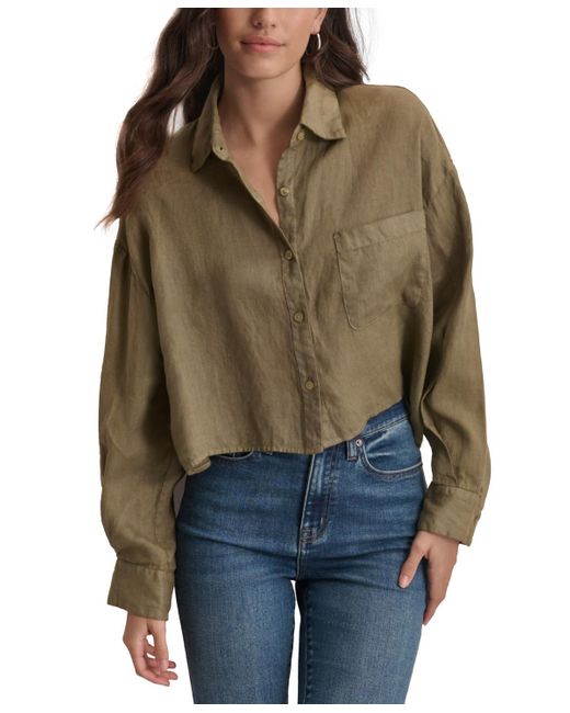 DKNY Brown Oversized Cropped Button-front Shirt