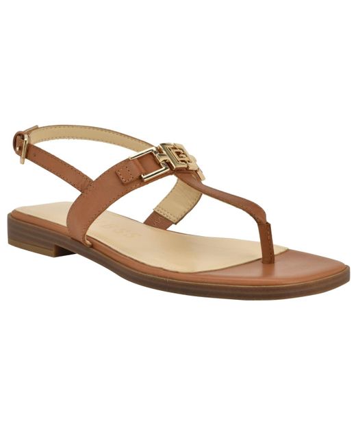 Guess Brown Reality Slingback G-elite T-strap Flat Sandals