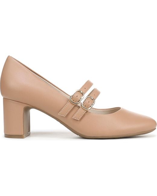 LifeStride Natural True Almond Toe Block Heel Mary Jane Pumps