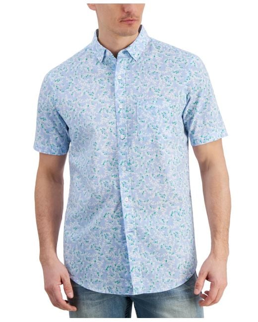Club Room Blue Vine Patterned Short-sleeve Shirt for men