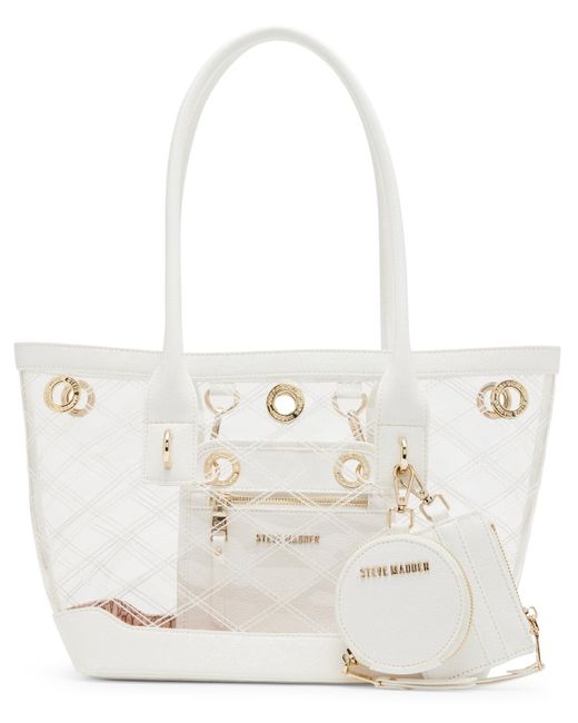 Steve Madden White Cameron Clear Tote