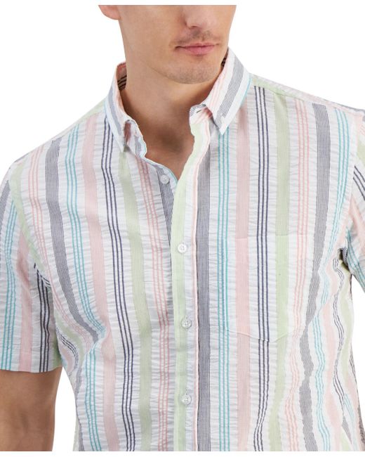 Club Room White Lucky Striped Short-sleeve Seersucker Shirt for men