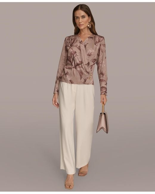 Donna Karan Brown Long Sleeve Printed Top