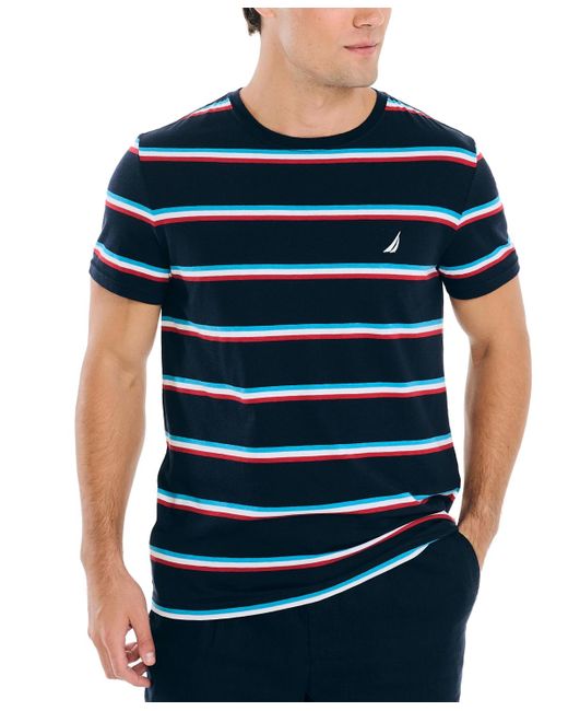Nautica Blue Classic-fit Stripe Logo Embroidered T-shirt for men