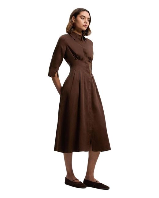 Karen Millen Tailored Linen Darted Waist Midi Dress in Brown | Lyst Karen Millen Tailored Linen Darted Waist Midi Dress in Brown | Lyst