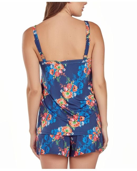 iCollection Blue Floral Microfiber Tank And Short Pajama Set