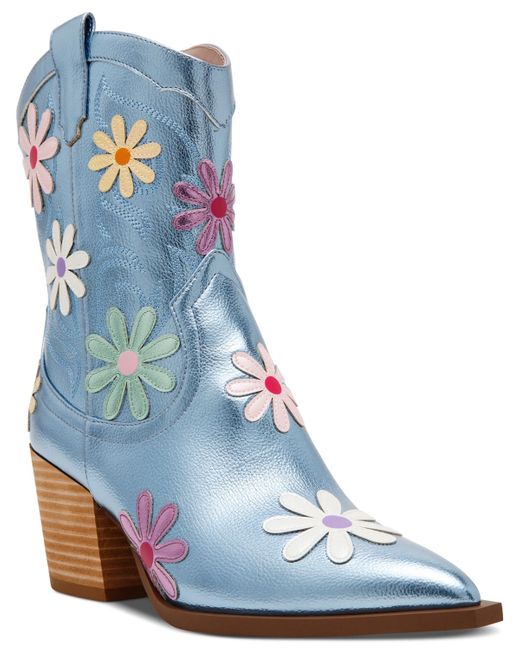 Betsey Johnson Blue Teddy Daisy Western Booties