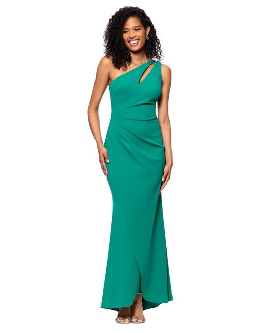 Betsy & Adam Petite One-shoulder Ruched Gown in Green | Lyst