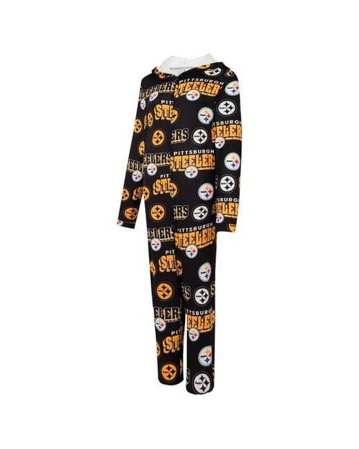 Concepts Sport Black Pittsburgh Steelers Roadway Allover Print Microfleece Full-zip Union Suit