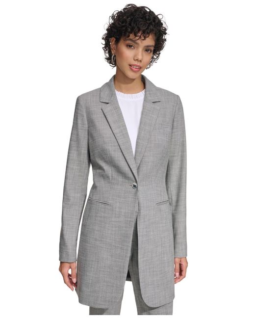 Calvin Klein Gray Petite Shoulder-padded Blazer Topper Jacket