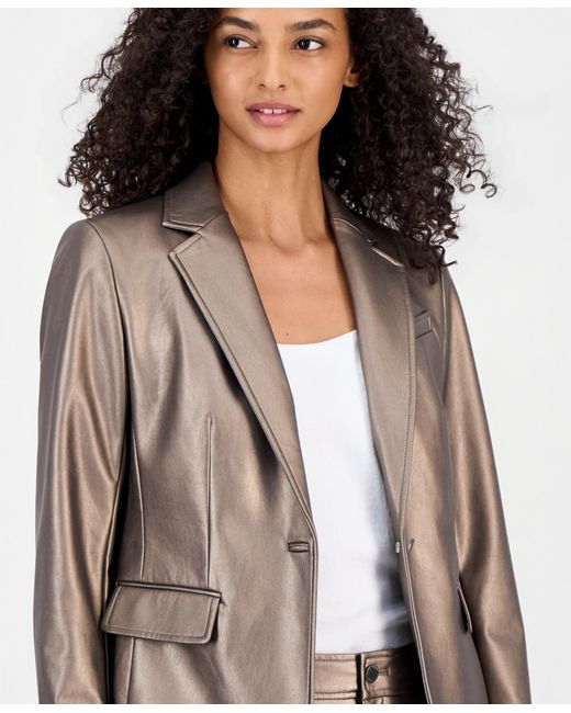 Anne Klein Gray Notch-collar Single-button Blazer